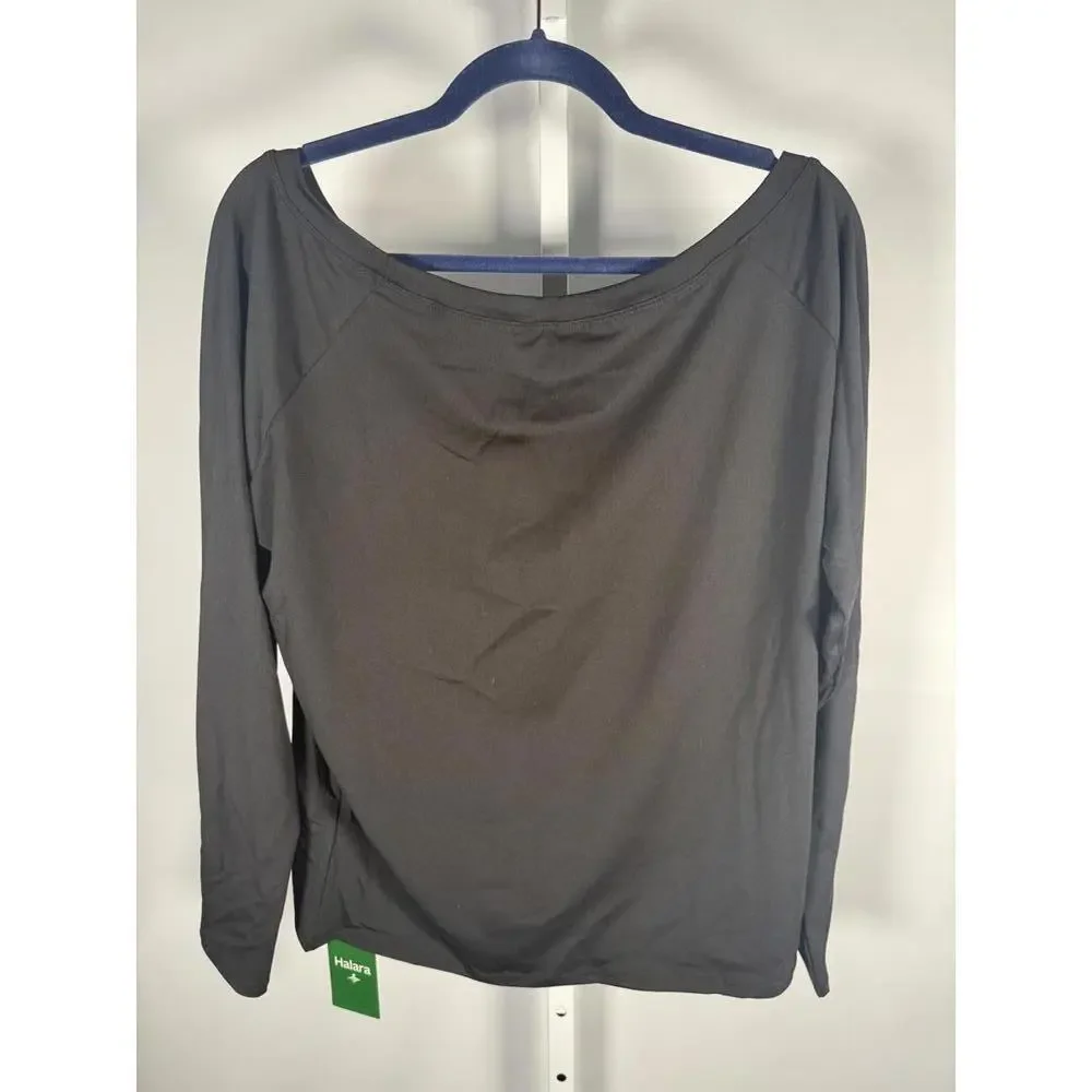 NWT Halara Boat neck long sleeve Tshirt Black L - Picture 6 of 7